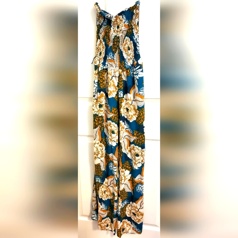 Icy Strapless Women's Yellow, Teal, & White Floral Jumper.